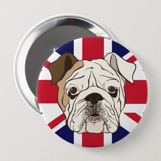 Engelse Bulldog & Union Jack Round Button (Voorkant /achterkant)
