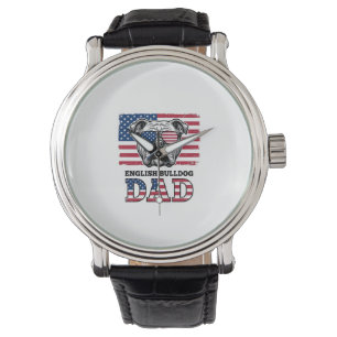 Engelse Bulldog Vader Patriottisch Vintage Shirt O Horloge