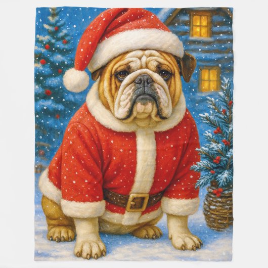 Engelse Bulldog Vakantie Fleece Deken (Voorkant)
