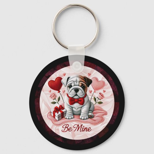 Engelse Bulldog Valentijn Charm Sleutelhanger (Voorkant)