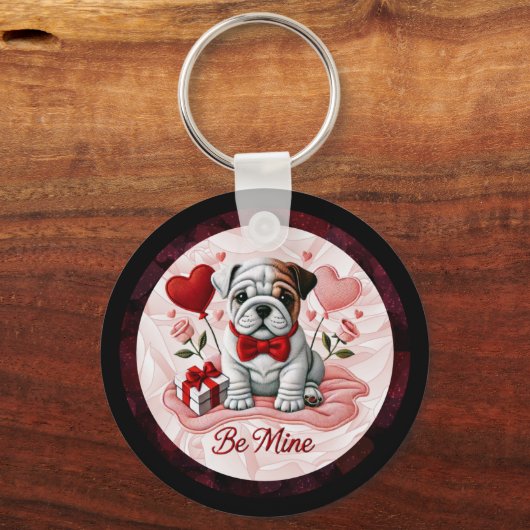 Engelse Bulldog Valentijn Charm Sleutelhanger (Voorkant)