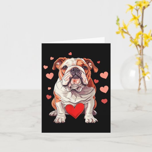Engelse Bulldog Valentijnsdag Hart Hond Anima Kaart (Gele Bloem)