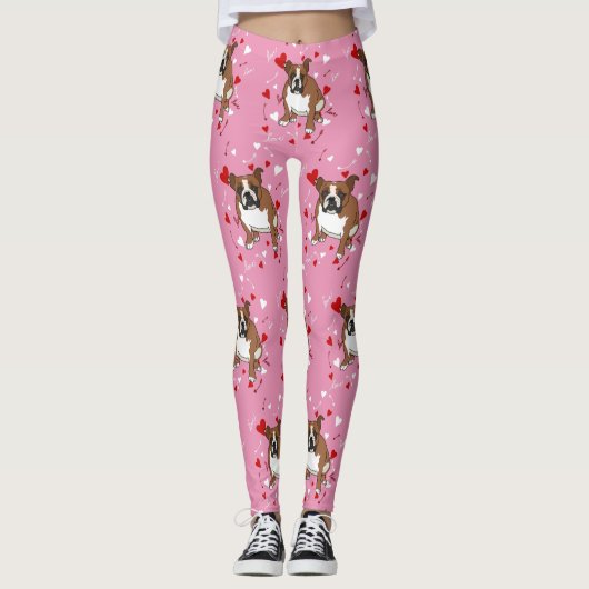 Engelse Bulldog Valentijnsdag Leggings (Voorkant)