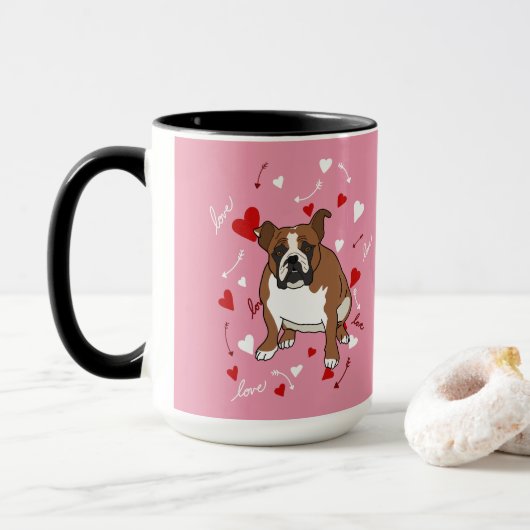 Engelse Bulldog Valentijnsdag Mok (Met donut)