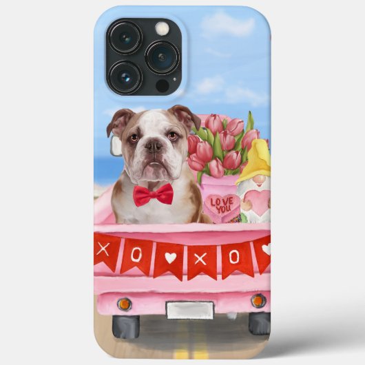 Engelse Bulldog Valentijnsdag Truck Hartjes Case-Mate iPhone Case (Achterkant)