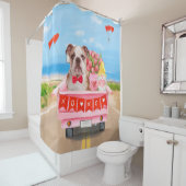 Engelse Bulldog Valentijnsdag Truck Hearts Douchegordijn (In situ)