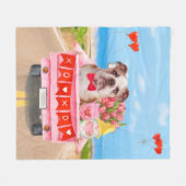 Engelse Bulldog Valentijnsdag Truck Hearts Fleece Deken (Voorkant (Horizontaal))