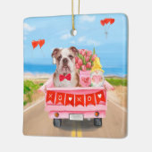 Engelse Bulldog Valentijnsdag Truck Hearts Keramisch Ornament (Links)