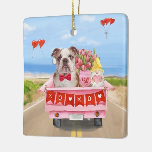 Engelse Bulldog Valentijnsdag Truck Hearts Keramisch Ornament (Links)