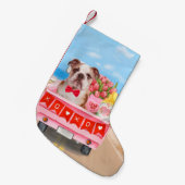 Engelse Bulldog Valentijnsdag Truck Hearts Kleine Kerstsok (Voorkant (Hangend))