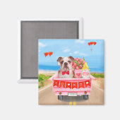 Engelse Bulldog Valentijnsdag Truck Hearts Magneet (Voorkant / Achterkant)