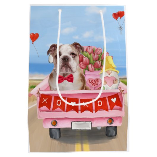 Engelse Bulldog Valentijnsdag Truck Hearts Medium Cadeauzakje (Achterkant)
