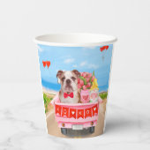 Engelse Bulldog Valentijnsdag Truck Hearts Papieren Bekers (Achterkant)