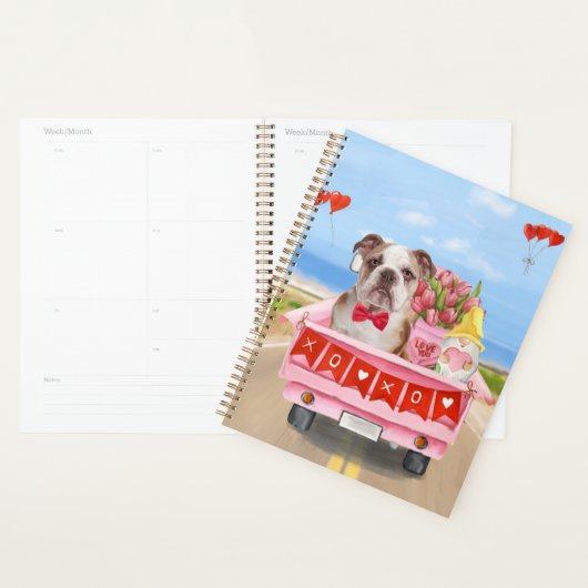Engelse Bulldog Valentijnsdag Truck Hearts Planner (Display)