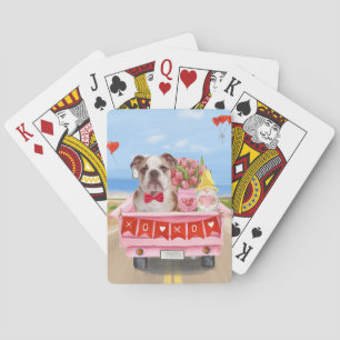 Engelse Bulldog Valentijnsdag Truck Hearts Pokerkaarten