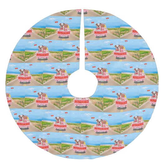 Engelse Bulldog Valentijnsdag Truck Tree Skirt Kerstboom Rok (Voorkant)