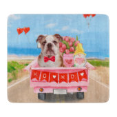 Engelse Bulldog Valentijnsdag Vrachtauto Hartjes Snijplank (Voorkant)