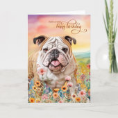 Engelse Bulldog Veldbloemen Verjaardag Kaart (Voorkant)