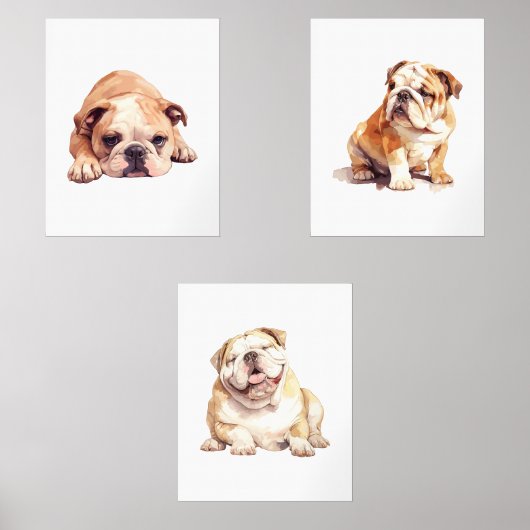 Engelse Bulldog Wall Art, Bulldog Poster Muurkunst Sets (Voorkant)