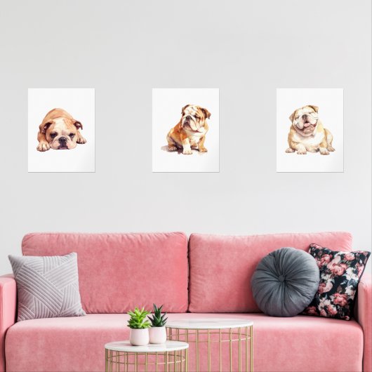 Engelse Bulldog Wall Art, Bulldog Poster Muurkunst Sets (Woonkamer)