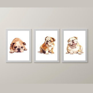Engelse Bulldog Wall Art, Bulldog Poster Muurkunst Sets