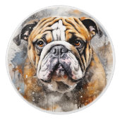 Engelse Bulldog Waterverf Kunst Keramische Knop (Voorkant)