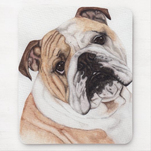 Engelse Bulldog Waterverf Painting Mousepad Muismat (Voorkant)