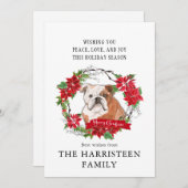 Engelse Bulldog Waterverf Poinsettia Kerst Feestdagenkaart (Voorkant / Achterkant)