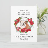 Engelse Bulldog Waterverf Poinsettia Kerst Feestdagenkaart (Staand voorkant)