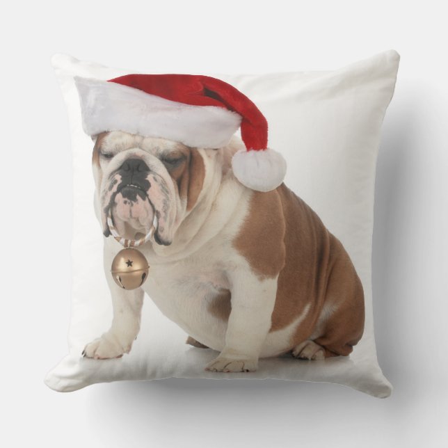 Engelse Bulldog Wearing Santa Hat Kussen (Voorkant)