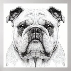 Engelse Bulldog Wild Natuur Dierenillustratie Poster