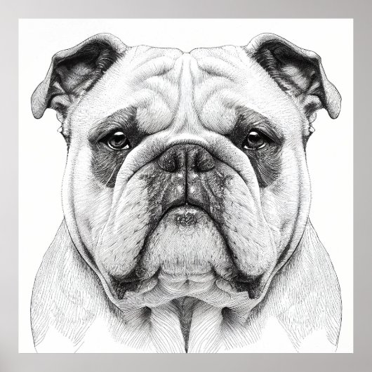 Engelse Bulldog Wild Natuur Dierenillustratie Poster (Voorkant)