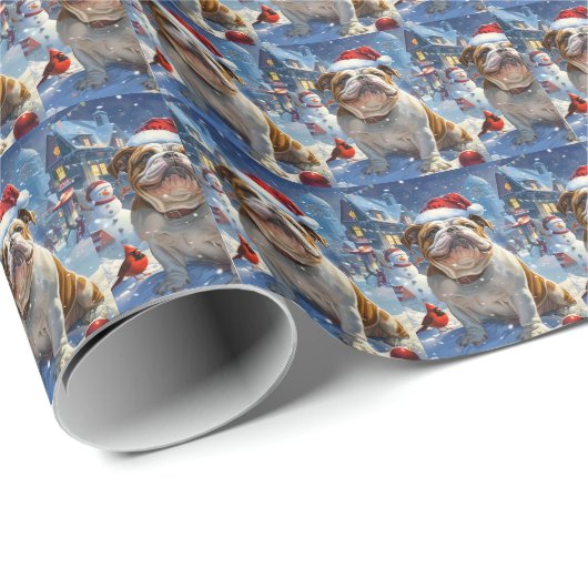 Engelse Bulldog Winter Wonderland Christmas Joy Cadeaupapier (Rol Hoek)