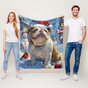 Engelse Bulldog Winter Wonderland Christmas Joy Fleece Deken