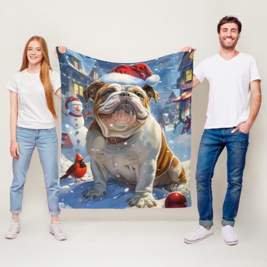 Engelse Bulldog Winter Wonderland Christmas Joy Fleece Deken (In situ)