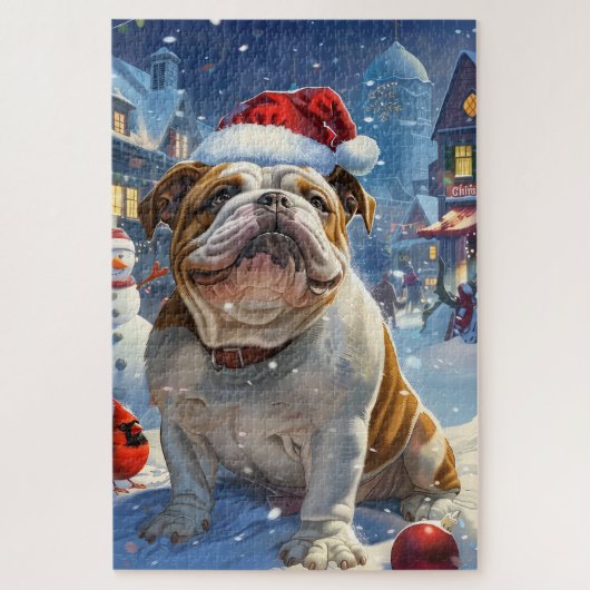 Engelse Bulldog Winter Wonderland Christmas Joy Legpuzzel (Verticaal)
