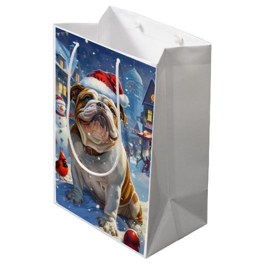 Engelse Bulldog Winter Wonderland Christmas Joy Medium Cadeauzakje (Achterkant Gekanteld)