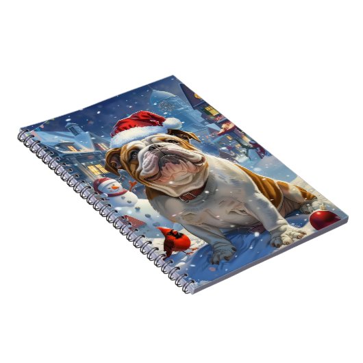Engelse Bulldog Winter Wonderland Christmas Joy Notitieboek (Rechterzijde)