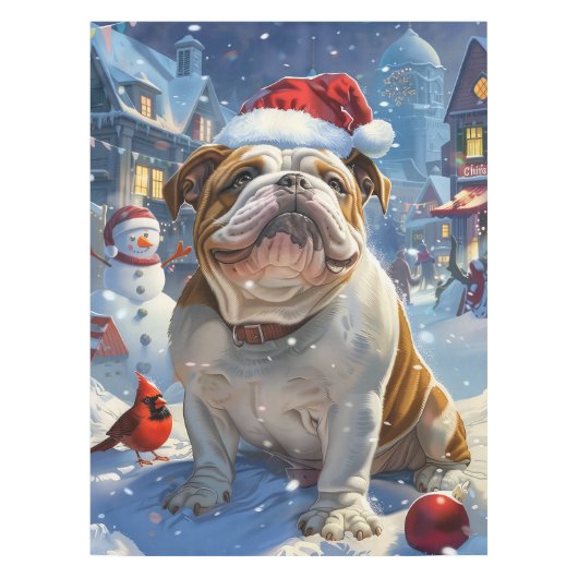 Engelse Bulldog Winter Wonderland Christmas Joy Tafelkleed (Voorkant)