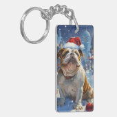 Engelse Bulldog Winter Wonderland Kerstvreugde  Sleutelhanger (Voorkant Links)