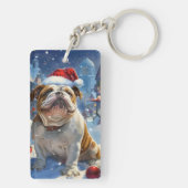 Engelse Bulldog Winter Wonderland Kerstvreugde  Sleutelhanger (achterkant)