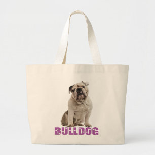 Engelse Bulldog Wit & Tannige Puppy Hond Paarse Li Grote Tote Bag