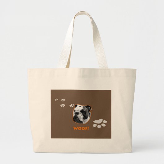 Engelse Bulldog Woof Grote Tote Bag (Voorkant)