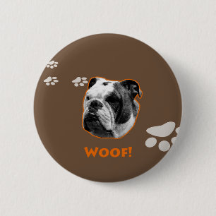 Engelse Bulldog Woof Ronde Button 5,7 Cm
