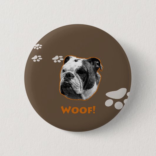Engelse Bulldog Woof Ronde Button 5,7 Cm (Voorkant)