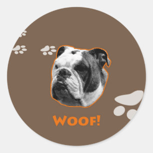 Engelse Bulldog Woof Ronde Sticker