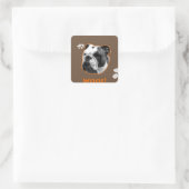 Engelse Bulldog Woof Vierkante Sticker (Tas)