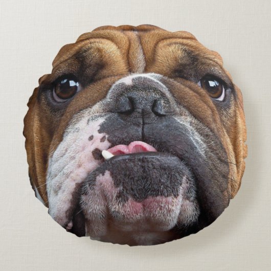 Engelse Bulldog Worpkussen Rond Kussen (Voorkant)