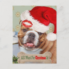 Engelse Bulldog zoent met kerst Feestdagenkaart