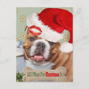 Engelse Bulldog zoent met kerst Feestdagenkaart